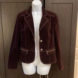 Chicos 2-Button Plum Jacket Blazer with Stitching Details & zippers-velvet-like